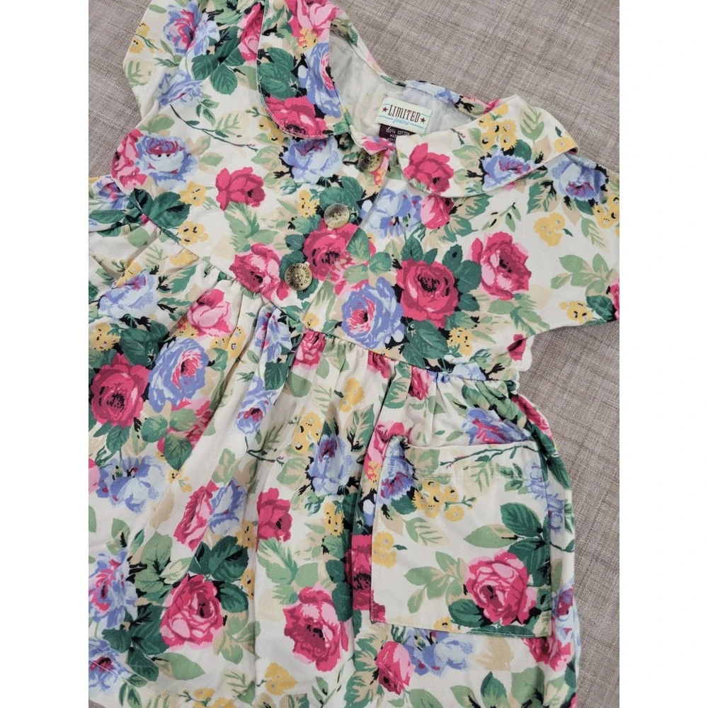 Vintage Limited Jeans Girls Floral‎ Rose Print Dress Peter Pan Collar 90s Cotton